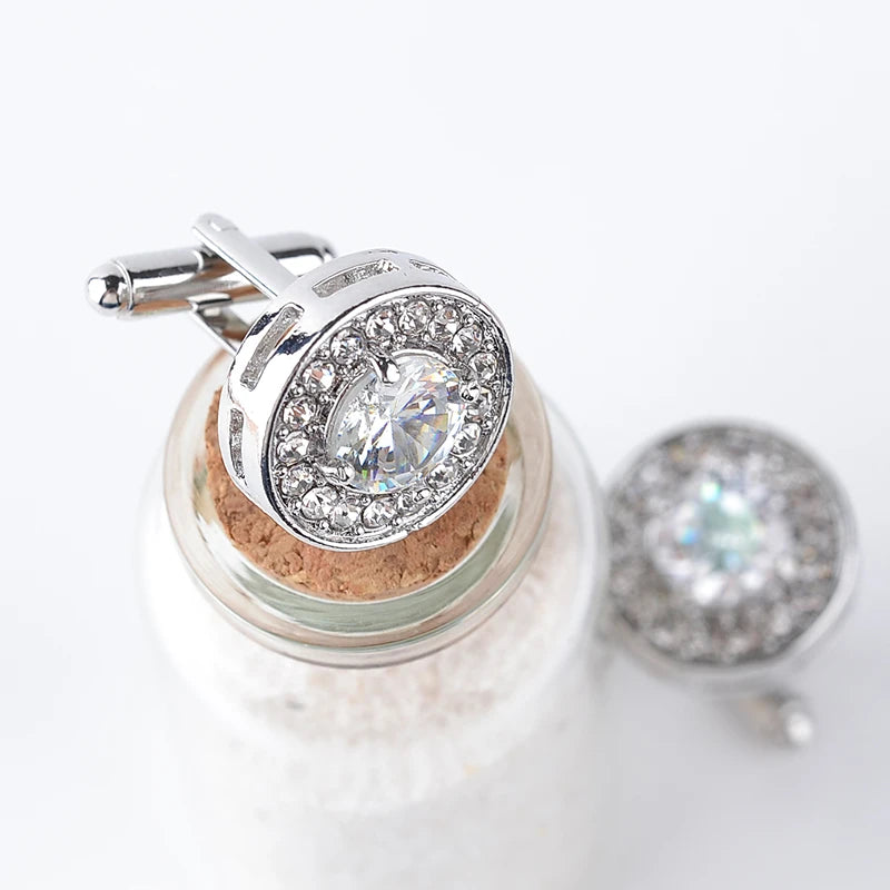 Luxury Cufflinks for Mens and Women Zircon White Purple Crystal Clear Cuff Button High Quality for Groom Wedding