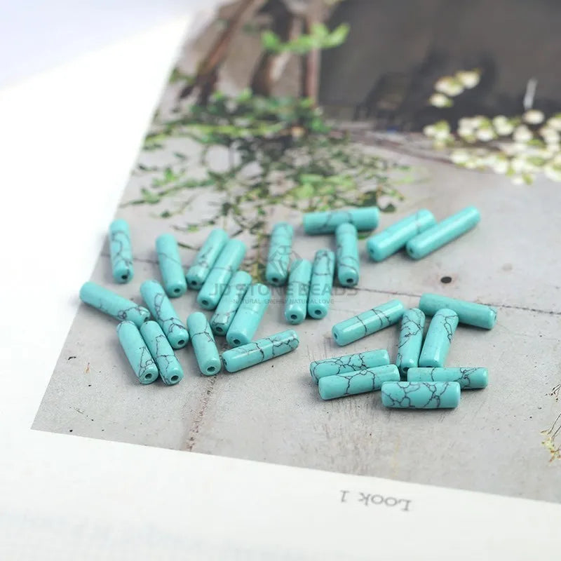 4*13mm Natural Stone Agate Jasper Turquoise Tube Shaped Beads Loose Cylindrical Bead for Jewelry Making DIY Bracelet Accessory