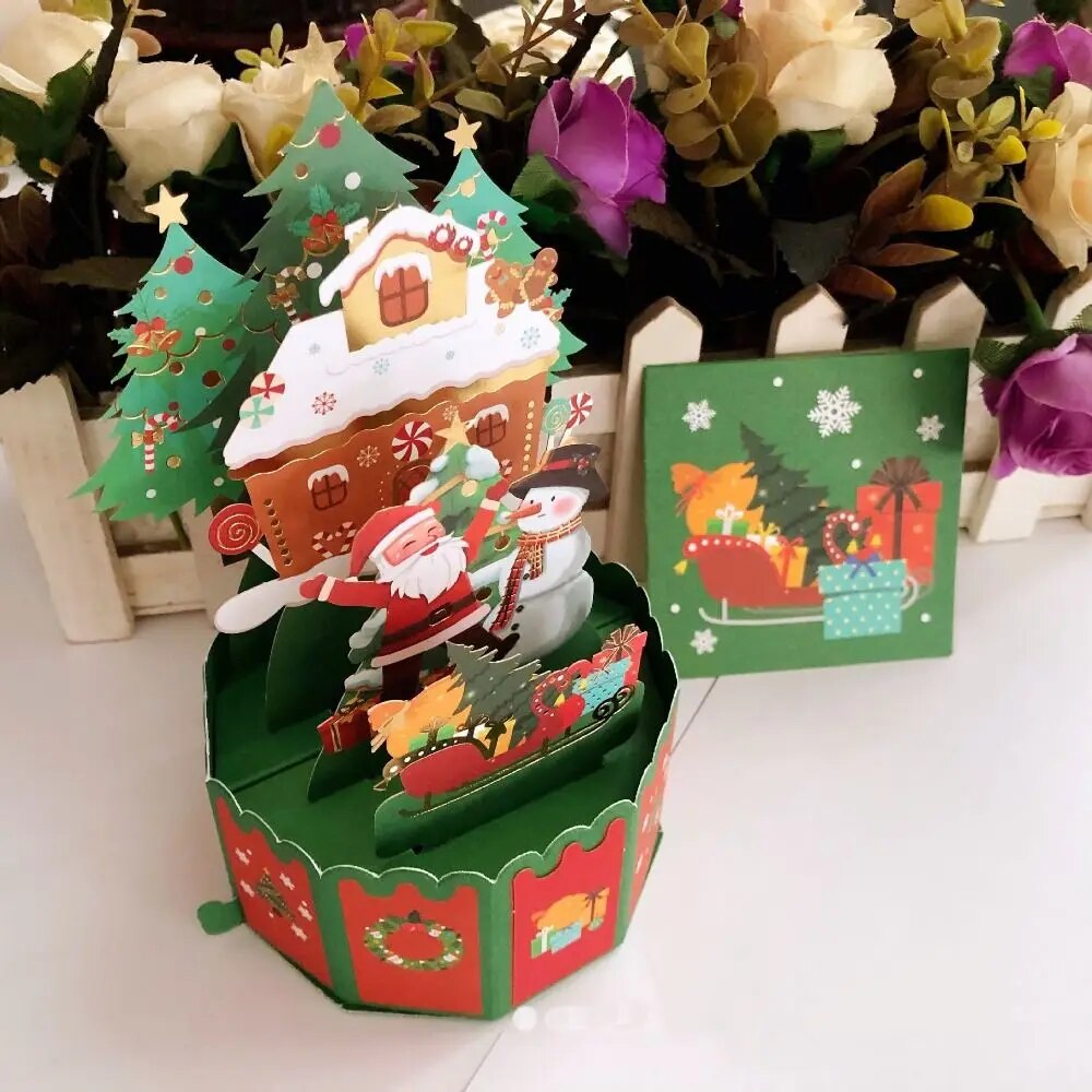 Santa Claus 3D Pops-Up Bouquet Girlfriend Swan Mermaid Merry Christmas Cards Xma