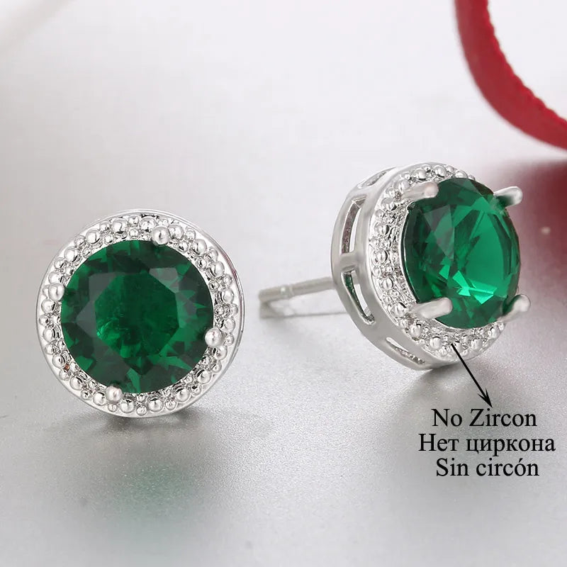 Classic Green AAA Cubic Zirconia Stud Earrings Round Crystal Girl Ear Studs for Women Multicolor Jewelry Brincos AE176