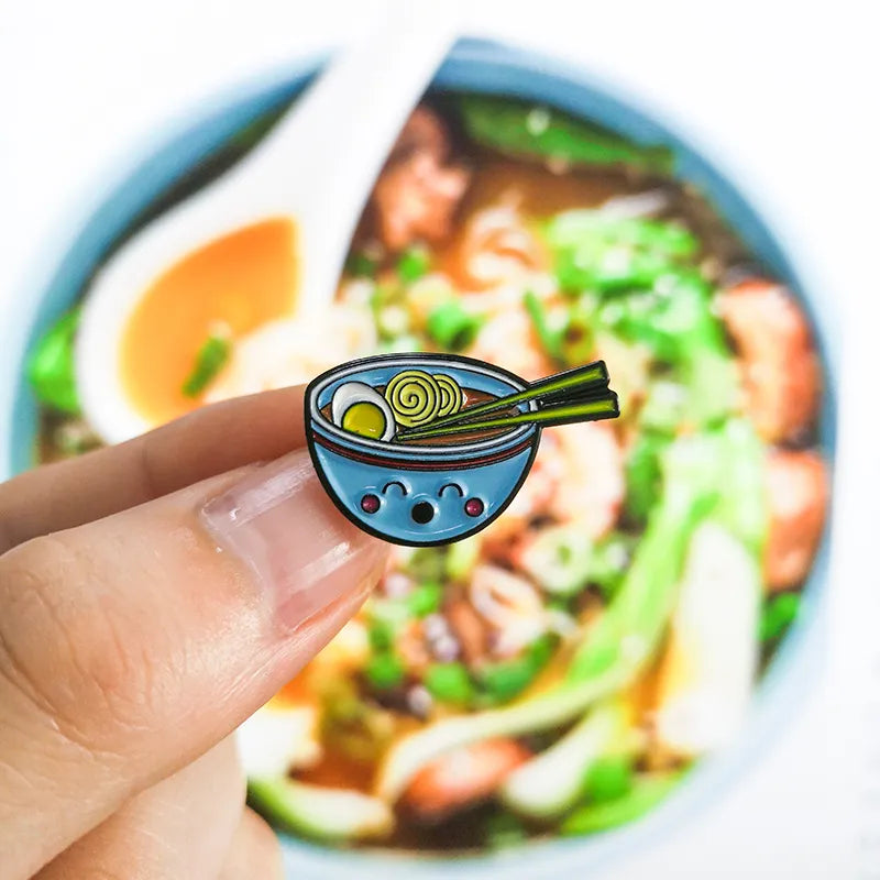 Cartoon Ramen Sushi Enamel Pins Cute Japanese Foods Tonkotsu Noodles Brooches Denim Shirt Collar Lapel Pins Badge Jewelry