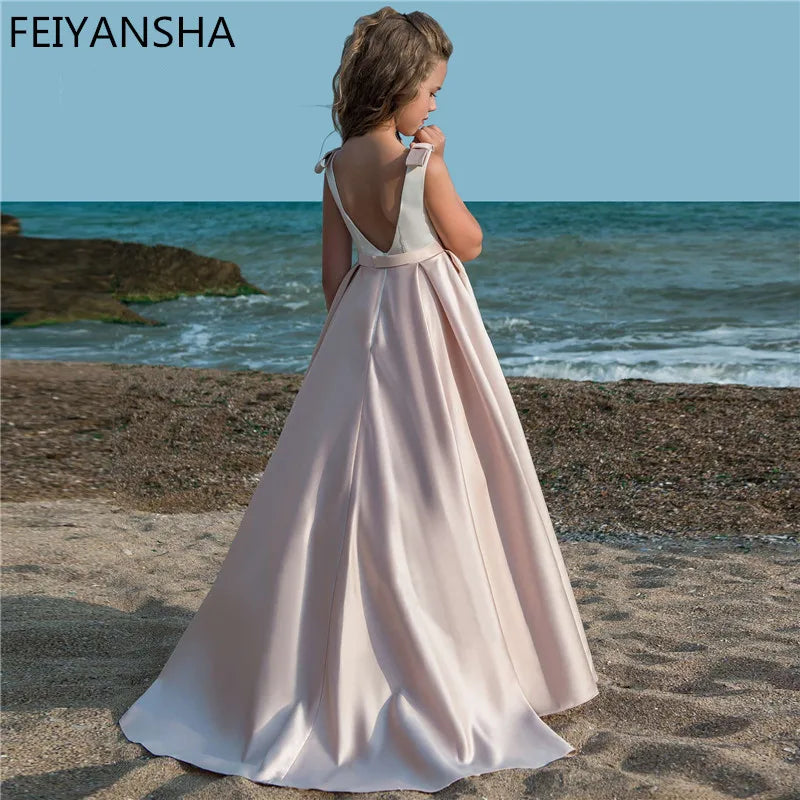 Fancy Flower Girl Dresses for Weddings Vestidos Daminha Kids Evening Pageant Gowns With Bow First Communion Dresses for Girls