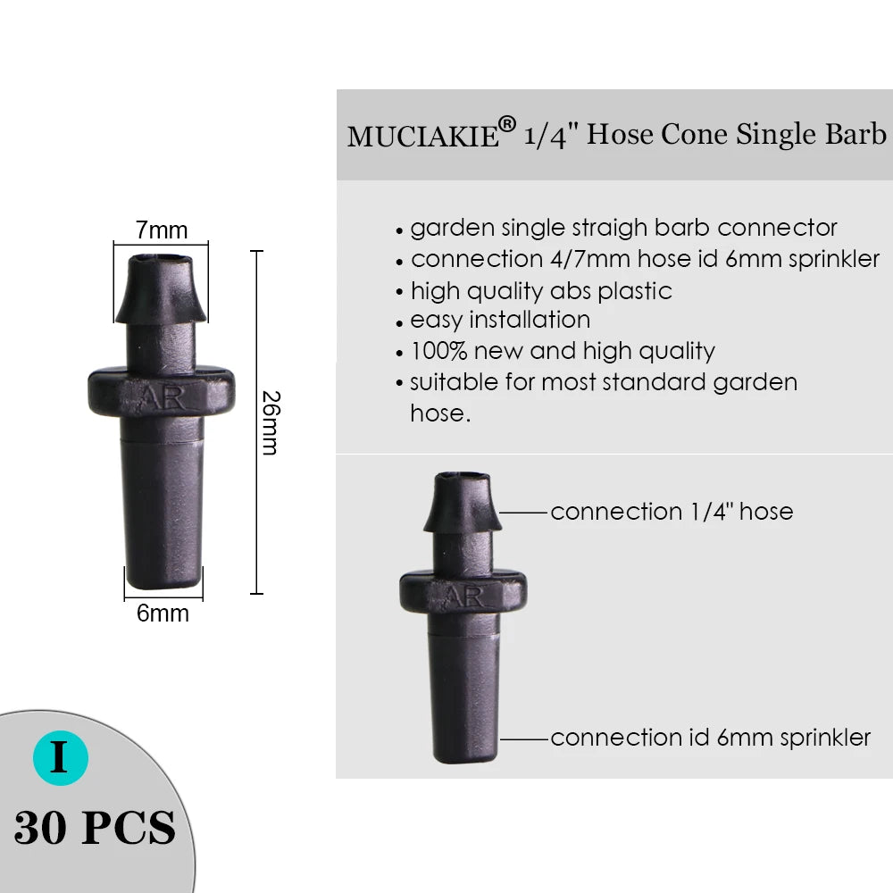 MUCIAKIE Sprinkler Irrigation 1/4 Inch Barb Tee Single Double Barb Barbed Water Pipe Connectors for 4/7mm Hose Garden Fitting