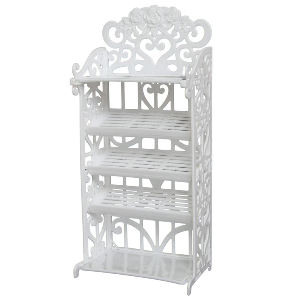 1x Plastic White Doll Shoes Rack / Random 12 Pairs Shoes Dollhouse Furniture Accessories for Barbie Doll Kids Toy