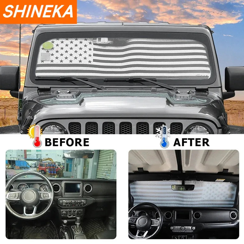 SHINEKA Car Front Windshield Sunshade Cover for Jeep Wrangler JL Gladiator JT 2018 -2023 2/4 Doors Car Interior Accessories