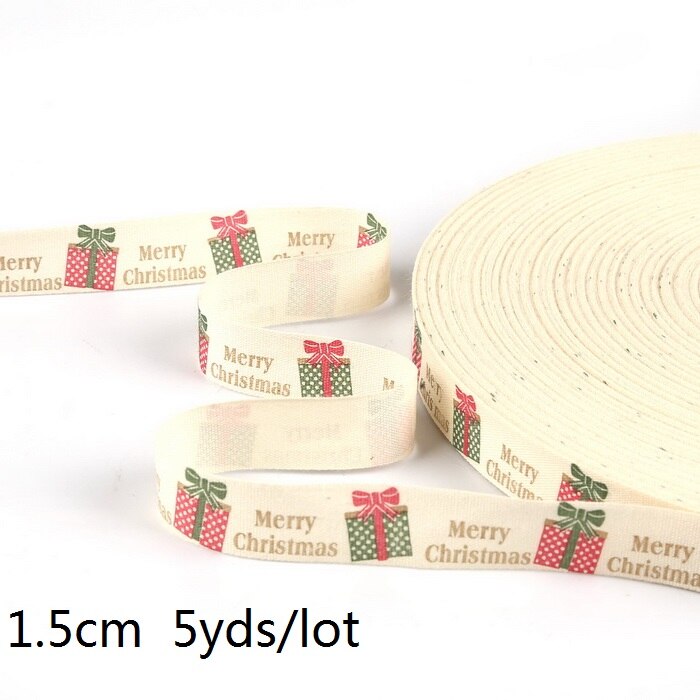5yards Cartoon Printed Cotton Ribbons Hairbows Christmas Decoration for Home Gif