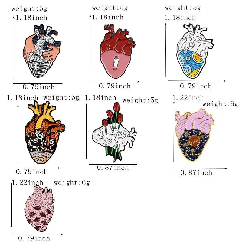 19style Anatomical Heart Enamel Pins Medical Anatomy Brooch Heart Neurology Pins for Doctor and Nurse Lapel Pin Bags Badge