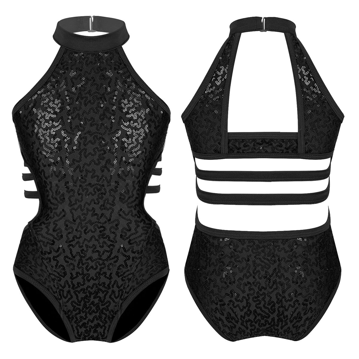 Kids Girls Gymnastics Leotards Child Sparkly Sequins Dancewear Sleeveless