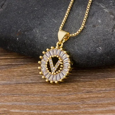 Nidin Women Girls Initial Letter Necklace 26 Letters Charm Family Name Pendant Copper Zircon Jewelry
