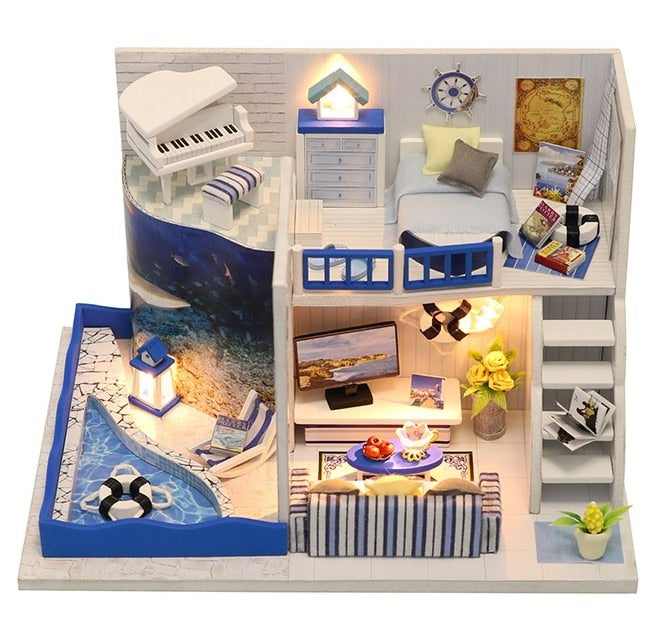 Doll House Furniture Diy Miniature 3D Wooden Miniaturas Dollhouse Toys for Children Birthday Casa Kitten Diary H013