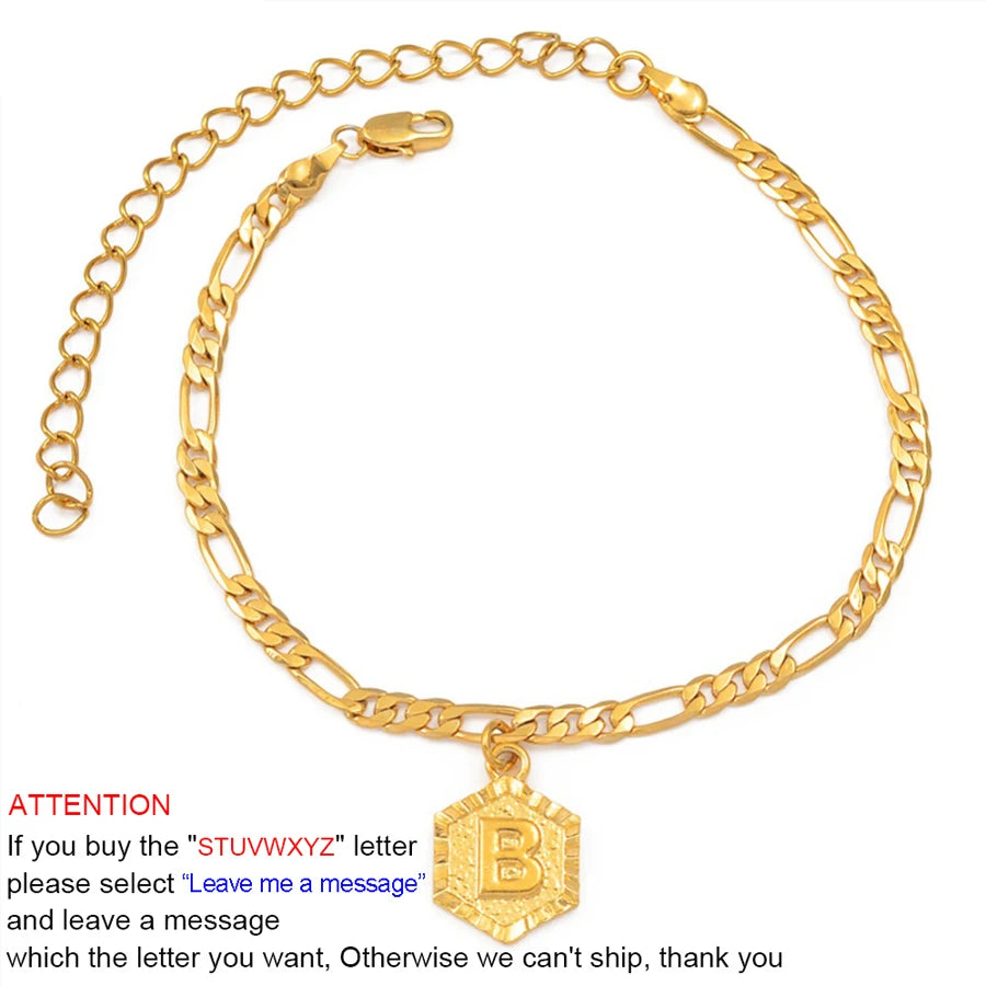 Anniyo 21cm + 10cm Extender Chain / A-Z Initial Letter Anklet for Women Alphabet Jewelry Foot Chain Girl #105906