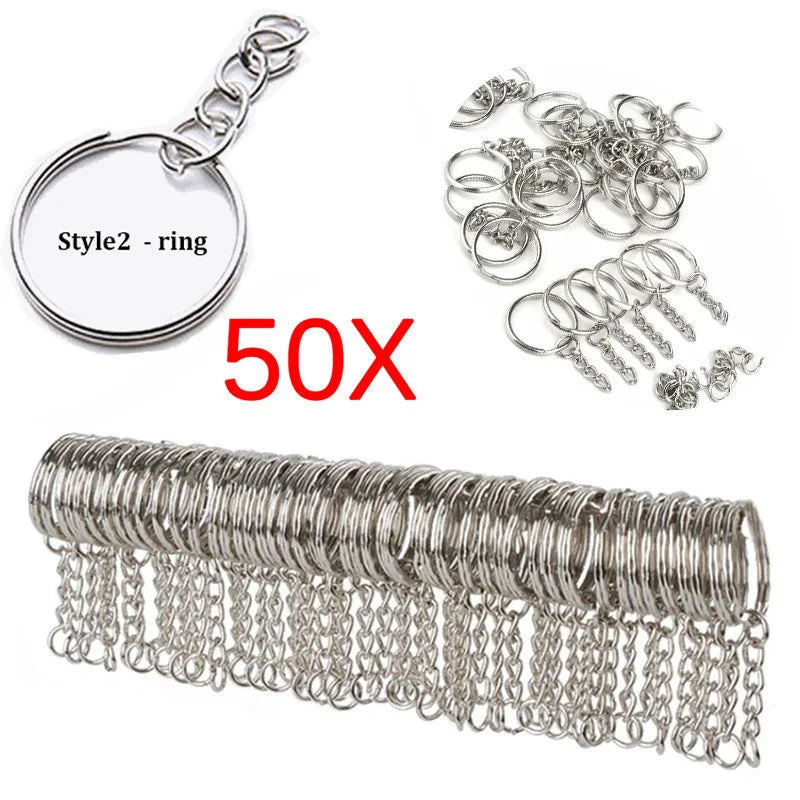 Silver Plated Metal Blank Keyring Keychain Split Ring Keyfob Key Holder Rings Women Men DIY Key Chains Key Ring Accessories