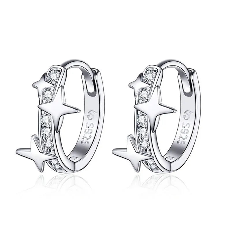 WOSTU 925 Sterling Silver Classic Round Silver Hoop Earrings Authentic Clear Zircon Earrings for Women Jewelry CQE498