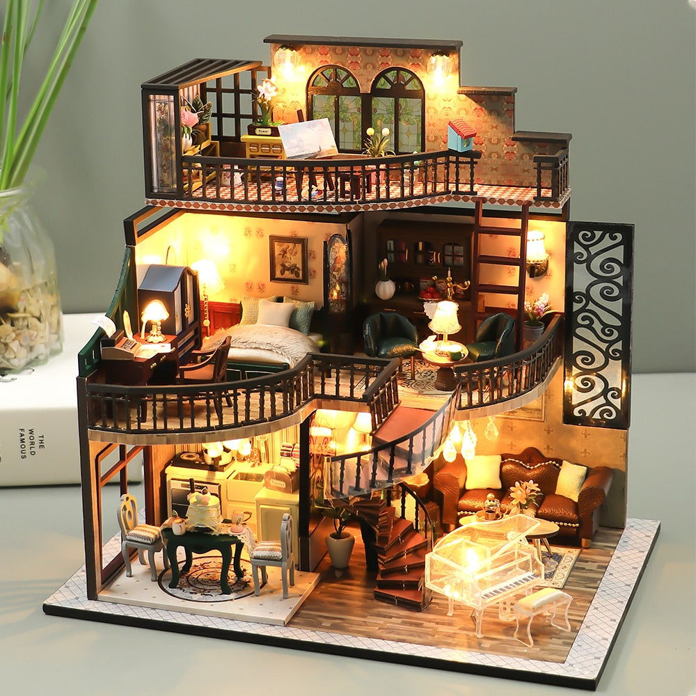 Cutebee DIY DollHouse Kit Wooden Doll Houses Forest Teashop With Furniture Kit Toys for Children Christmas