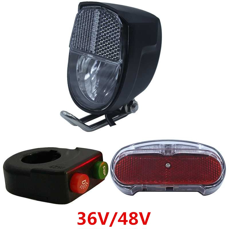36V 48V Compatible E-Bike Headlight Taillight Set Front Light Rear Light Set Headlamp Taillamp Set
