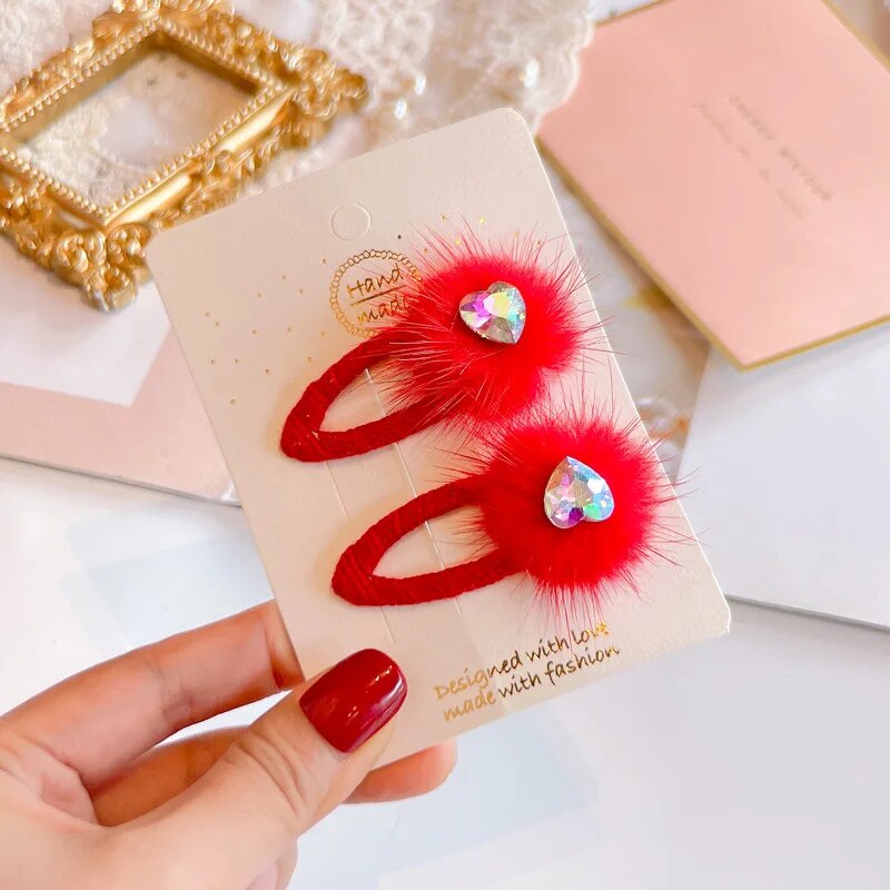 Red Golden Velvet Bow Hair Ornament Baby Hair Circles Pins Christmas New Year Ko