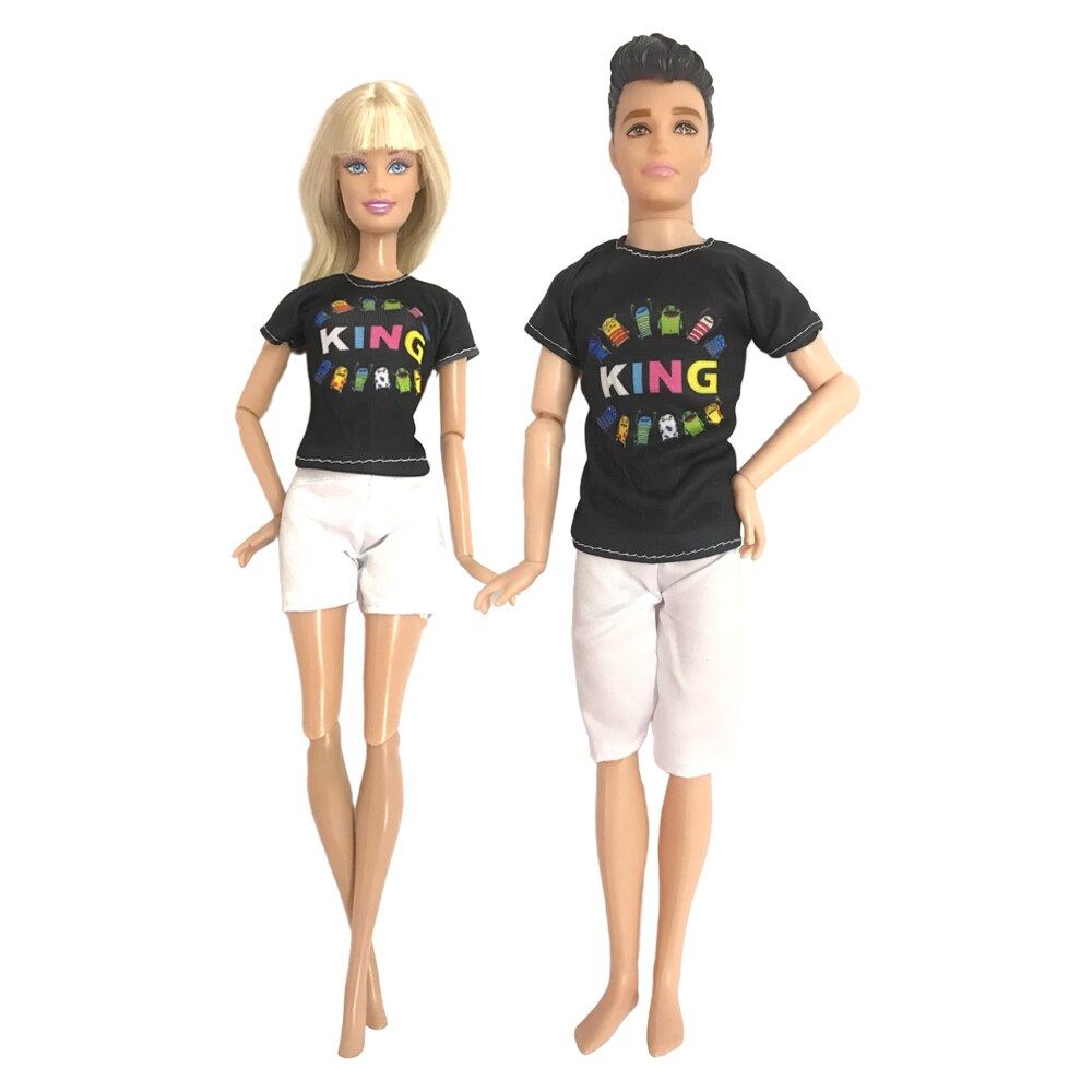 NK Mix 2 Pcs /Set Daily Wear Casual Couple Doll Dress for Barbie Doll Accessories Boy Girl Clothes Toy for Ken Doll 2GK JJ