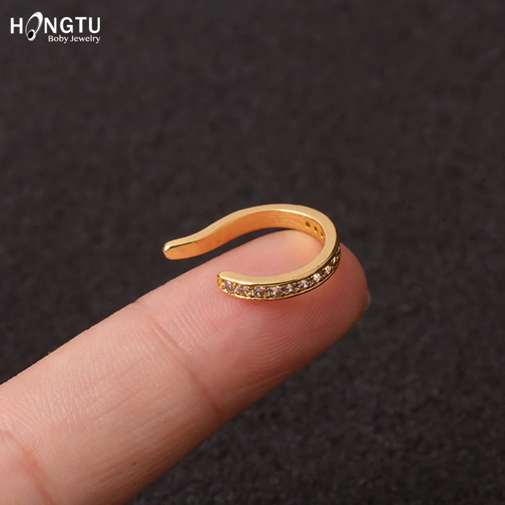 HONGTU 1PC Copper Crystal Ear Cuffs for Women Wrap Cuff Clip on Earrings No Pierce Earrings Fake Earring Piercing Jewellery 2020