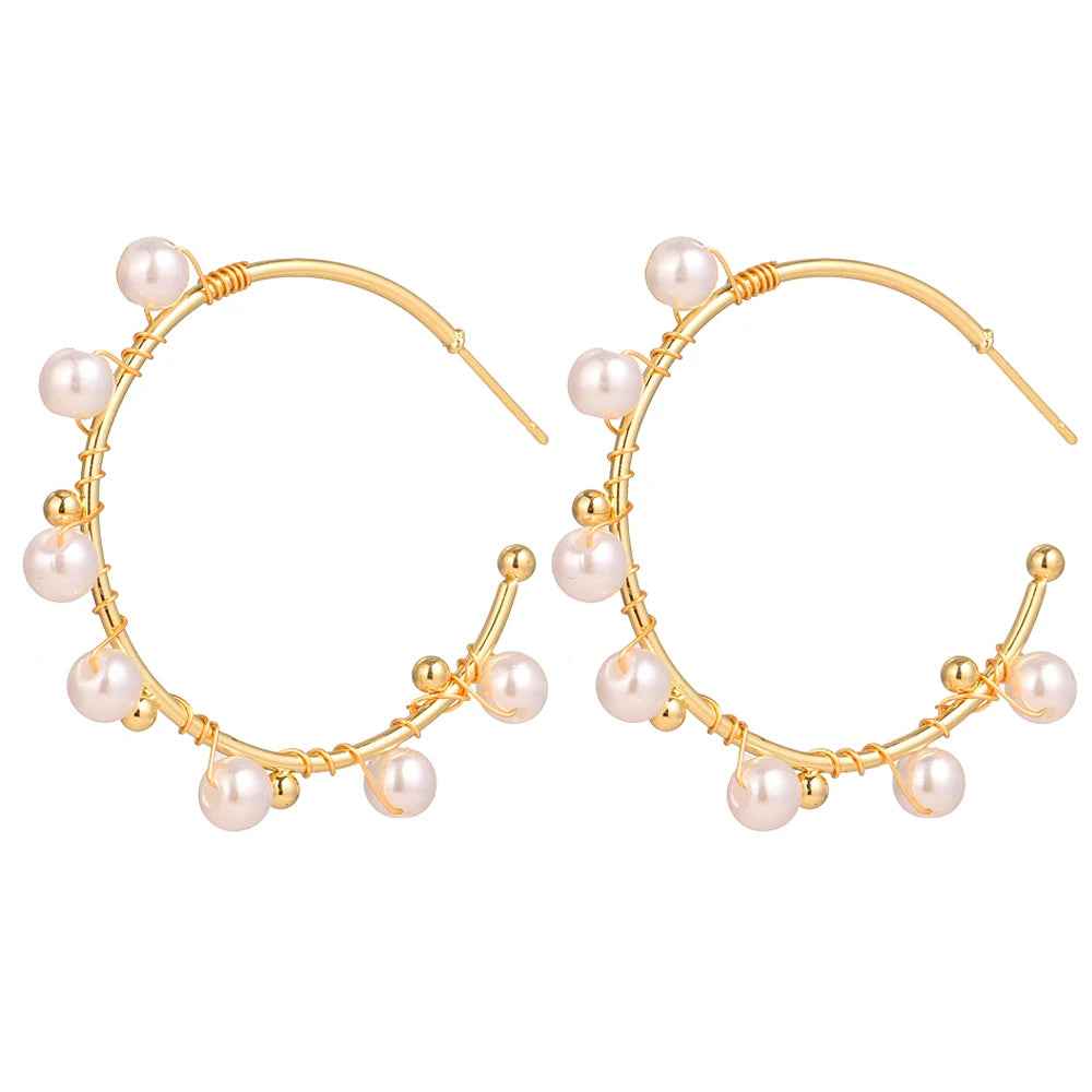 FNIO Big Simulated Pearl Earrings 2019 for Women Lover Geometric Round Heart Drop Dangle Earring Korean Statement Jewelry