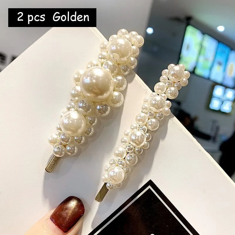 Korean Simulated Pearl Barrettes Beaded Geometric Women Hair Clip Hairgrips Hair Accessories Girls Jewelry Hair Pins