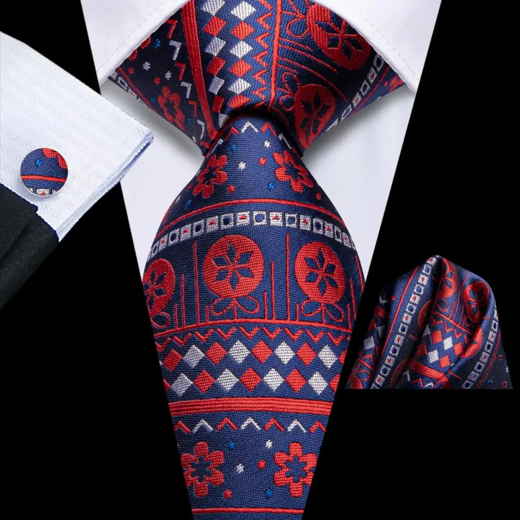 Business Tie for Men Silk Blue Tie Dots Necktie Set Plaid Cufflinks for Wedding Business Tie 150cm Hi-Tie SN-3529