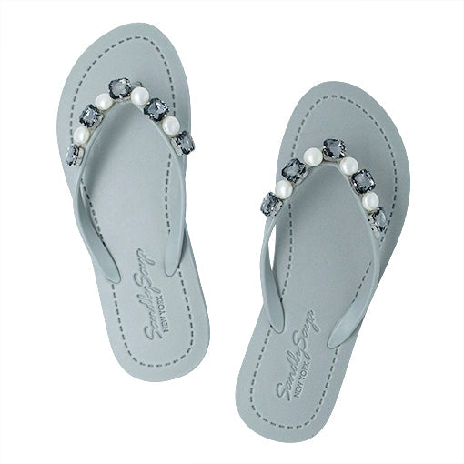 Beach Pearl - Crystal Rhine Stone Embellished Women's Flat Flip Flops