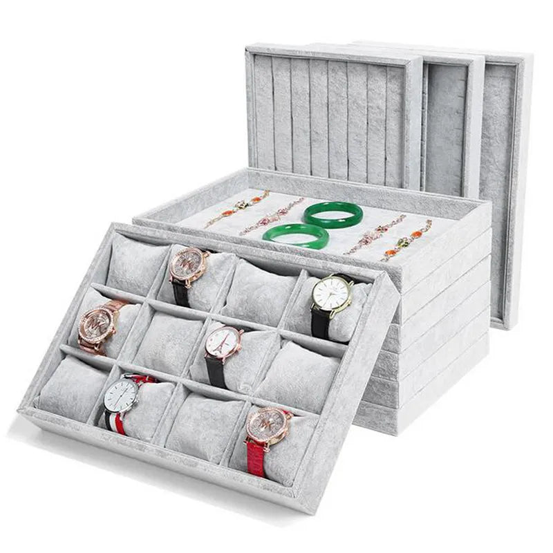 High Level Gray Velvet Ring Bracelet Necklace Watch Pendant Stud Earring Hand Catenary Jewelry Tray Plate Holder Display Packing