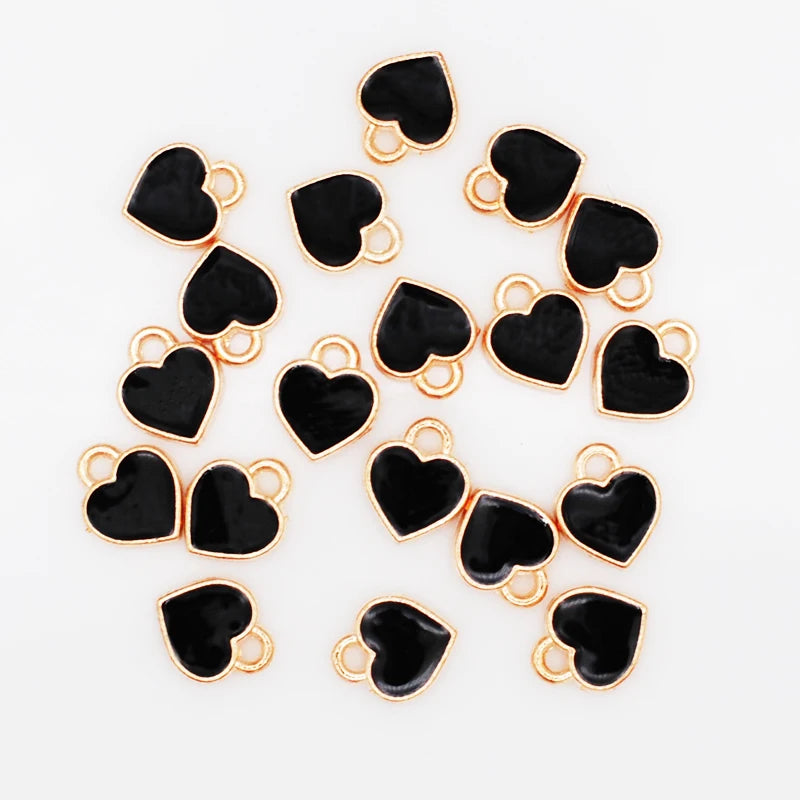 50pcs/Lot Fashion Small Heart Shape Enamel Charms 7*8mm Gold Color Tone Oil Drop DIY Bracelet Floating Charms