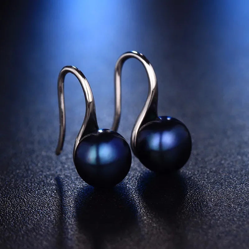 HENGSHENG Trendy Jewelry Earrings 8-9mm Black 100% Nature Freshwater Pearl Earring for Women 925 Silver Earrings