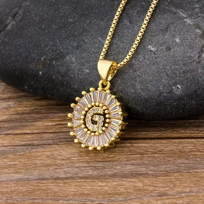 Nidin Women Girls Initial Letter Necklace 26 Letters Charm Family Name Pendant Copper Zircon Jewelry