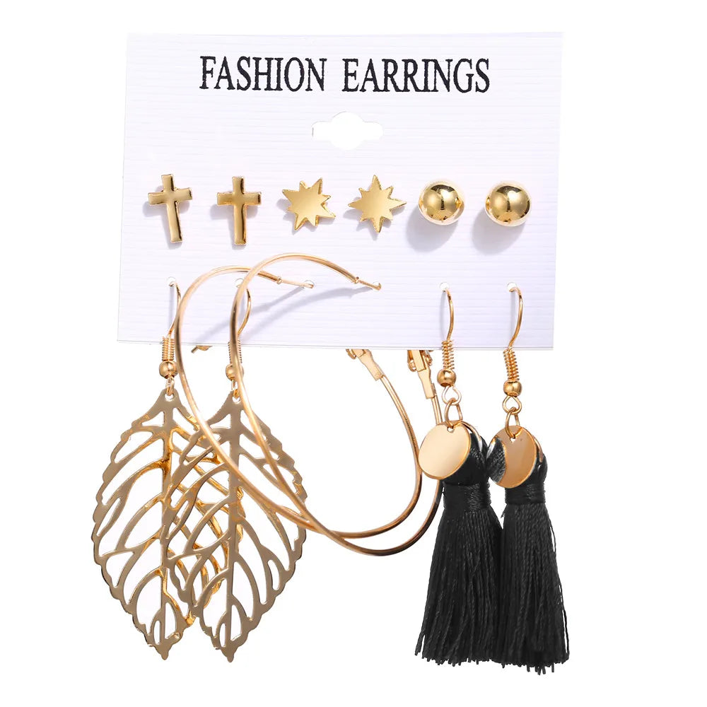 17KM 30 Boho Tassel Earrings Bohemian Long Earrings Set for Women Brincos Geometric Fabric Drop Earring Female Fashion Jewelry