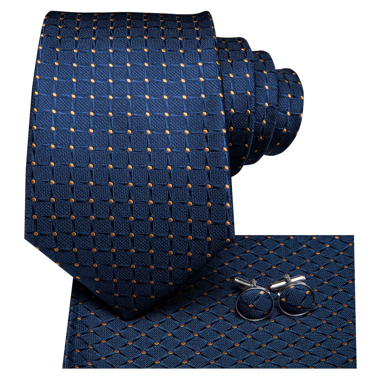 Business Tie for Men Silk Blue Tie Dots Necktie Set Plaid Cufflinks for Wedding Business Tie 150cm Hi-Tie SN-3529