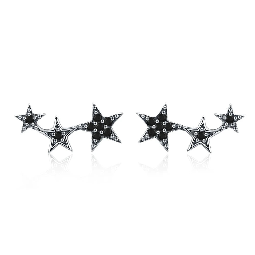 BAMOER Authentic 925 Sterling Silver CZ Exquisite Stackable Star Earrings for Women Jewelry Valentine's Day