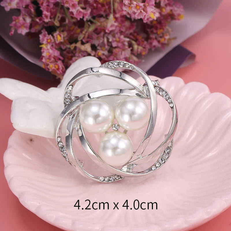 Factory Directly Crystal Diamante and Imitation Pearls Flower Jewelry Brooch Pins DIY Wedding Bouquets Брошь Декор