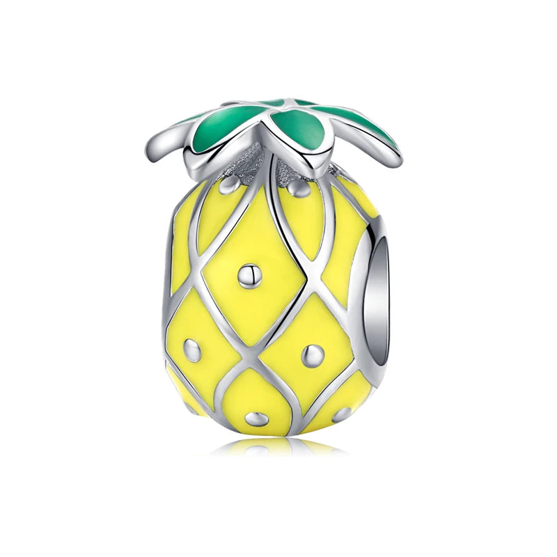BISAER 925 Sterling Silver Couple Girl Boy Pendant Charm Pineapple Strawberry Dessert Beads for Women Bracelet DIY Fine Jewelry