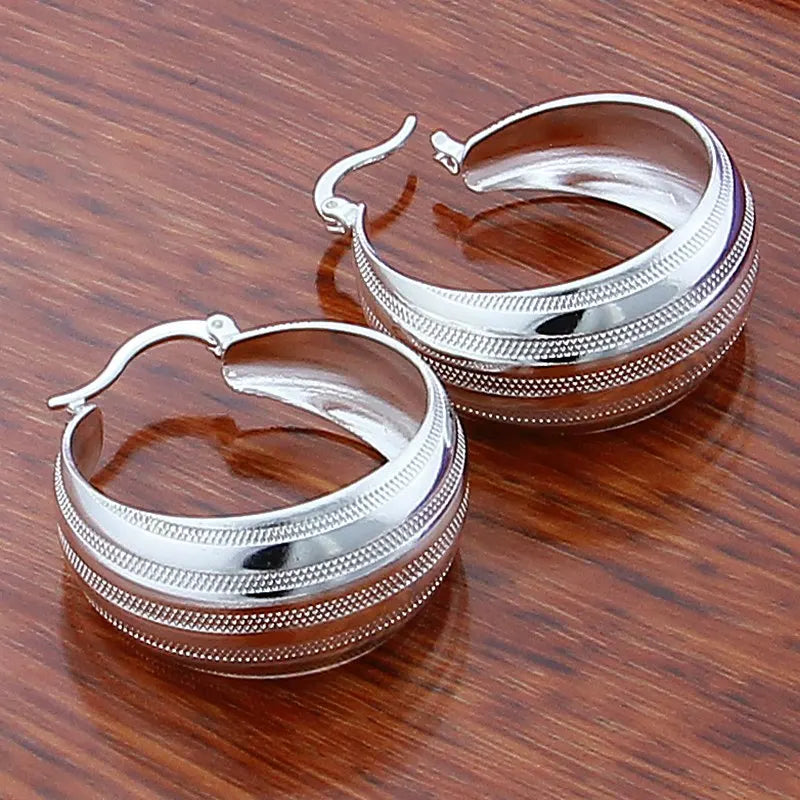 New Trendy 925 Sterling Silver Simple 3.5cm/5cm Circle Round Hoop Earring for Woman Fine Jewelry