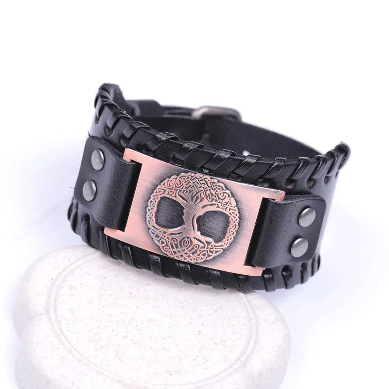 Skyrim Tree of Life Vintage Wrap Wicca Metal Leather Bracelet Amulet Adjustable Cuff Bracelet Vintage Jewelry Men