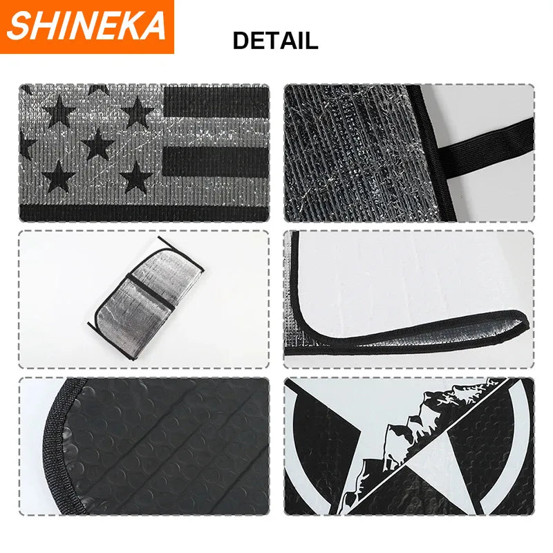 SHINEKA Car Front Windshield Sunshade Cover for Jeep Wrangler JL Gladiator JT 2018 -2023 2/4 Doors Car Interior Accessories