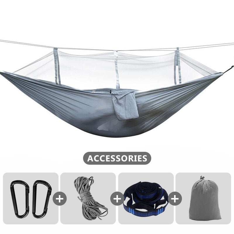 260x140cm Camping Hammock With Mosquito Net Double Travel Hanging Sleeping Bed Swing With Tree Straps for Travel Survival Garden