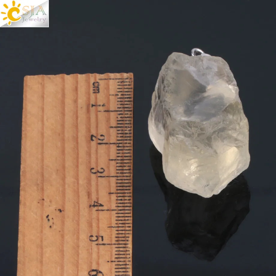 CSJA Natural Stones Gems Clear Crystal Pendants Necklaces Reiki Healing Irregular White Yellow Purple Pink Quartz Pendulum F070