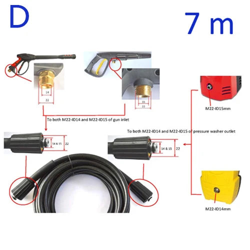 6m 10 Meters 160bar 2320psi High Pressure Water Cleaning Hose Cord Pipe for Interskol Elitech High Pressure Washer Hose