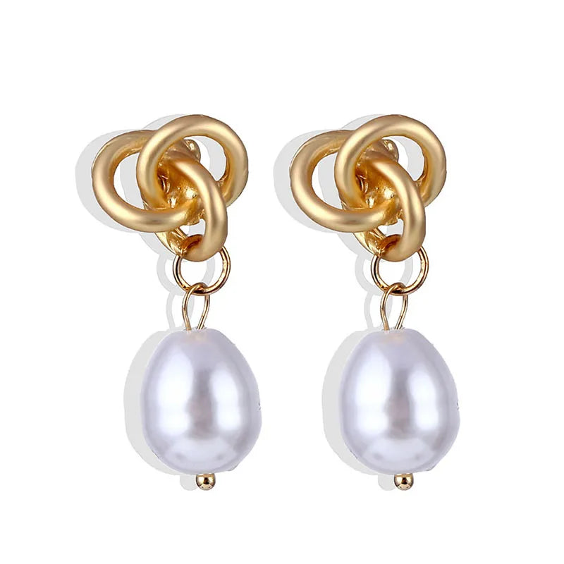 FNIO Big Simulated Pearl Earrings 2019 for Women Lover Geometric Round Heart Drop Dangle Earring Korean Statement Jewelry