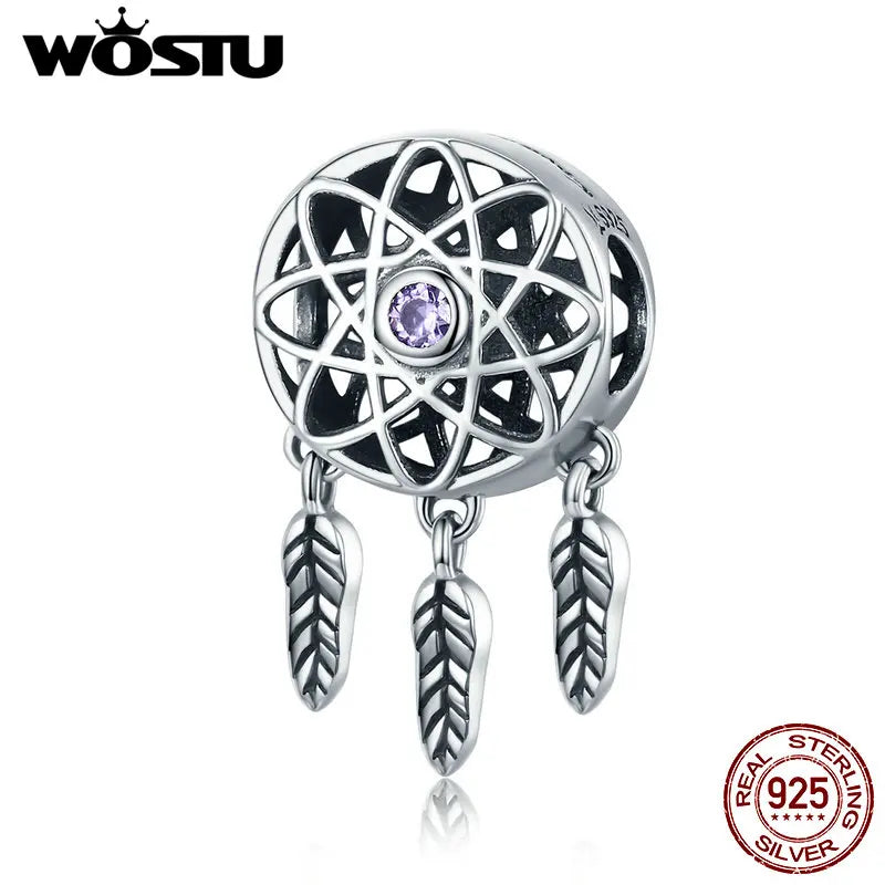 WOSTU 925 Sterling Silver Bee Dreamcatcher Wings Bead Charm Pendant Fit Original Bracelet Bangle Women DIY Fine Jewelry