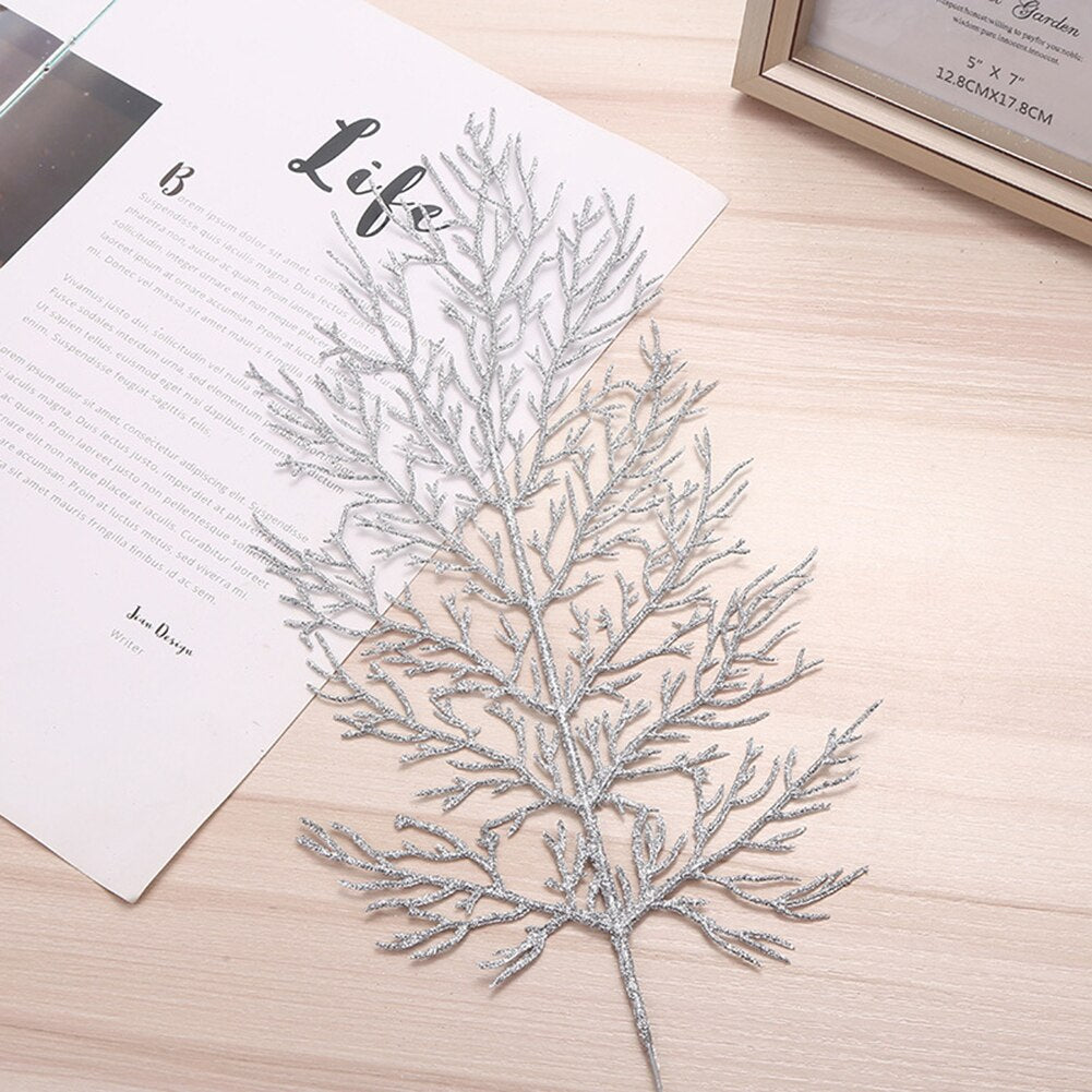 DIY Xmas Tree Garland Hanging Decor Christmas Tree Decor Christmas Hollow Christmas Glitter Tree Branches Simulated Leaves
