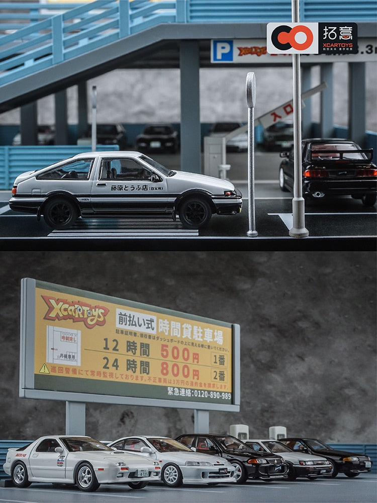 1/64 Miniature Japanese Style Model Car Toy Scene Street View Double Garage Parking Lot Toy Box Diorama