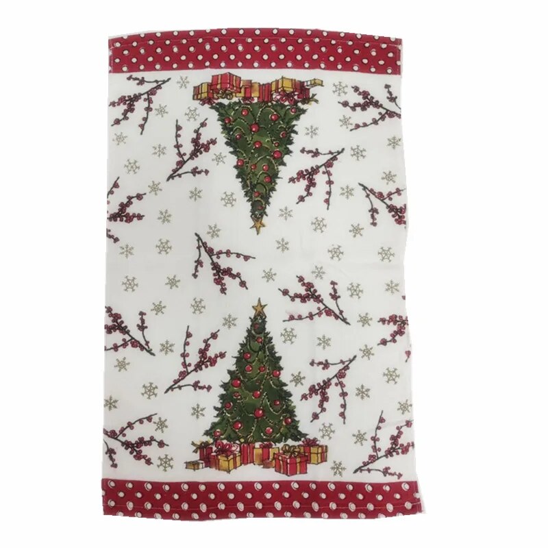 1Pc 41x65cm Christmas Snowman Santa Claus Tree Printed Cotton Kitchen Dishcloth Tea Towel Xmas Party