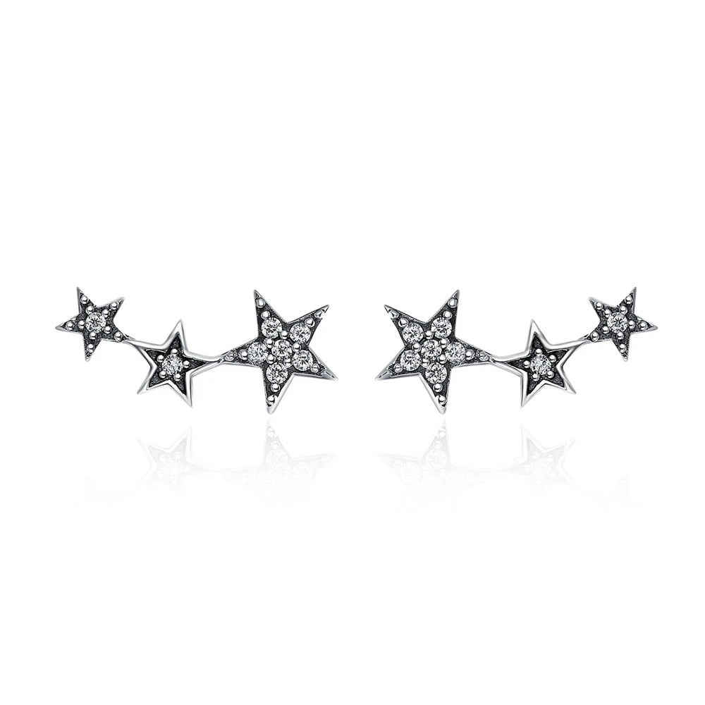 BAMOER Authentic 925 Sterling Silver CZ Exquisite Stackable Star Earrings for Women Jewelry Valentine's Day