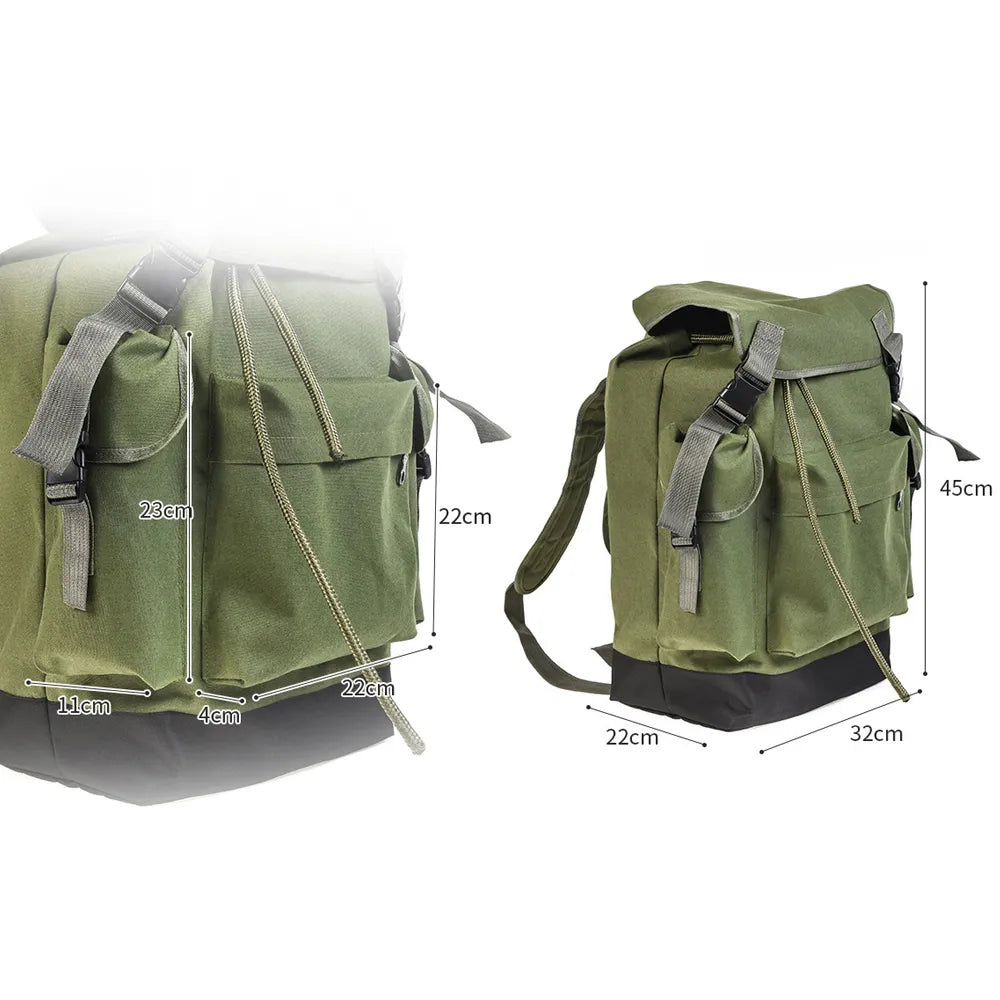 70L Large Capacity Multifunctional Army Green Canvas Carp Fishing Bag Fishing Tackle Backpack Durable and Wear-Resistant to Use.