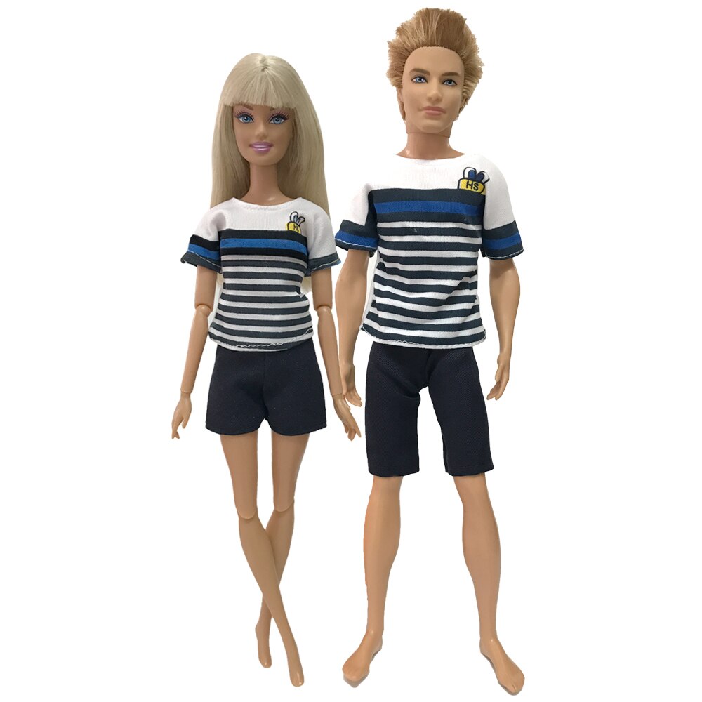 NK Mix 2 Pcs /Set Daily Wear Casual Couple Doll Dress for Barbie Doll Accessories Boy Girl Clothes Toy for Ken Doll 2GK JJ