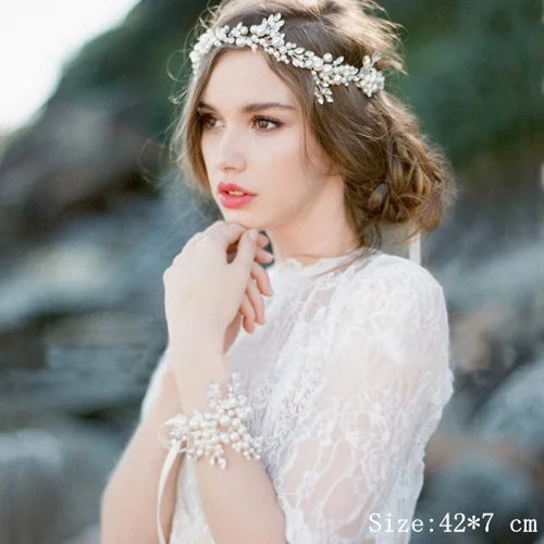Rhinestone Crystal Headbands Wedding Hair Accessories Bridal Pearl Headband Pearl Hair Band Handmade Bridal Head Jewelry